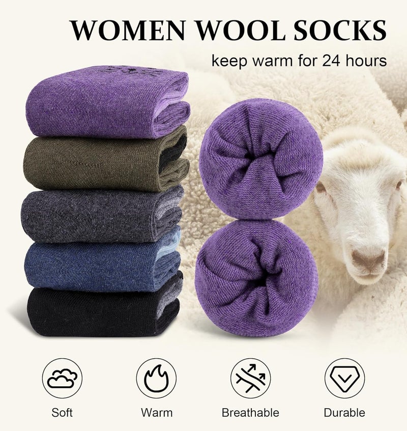 YSense Wool Socks for Women, Winter Boot Socks Stocking Stuffers Gifts for Women Warm Crew Hiking - Image 2